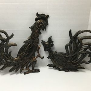 Vintage Roosters Wall Décor - Coppercraft Guild - Copper Color on Resin